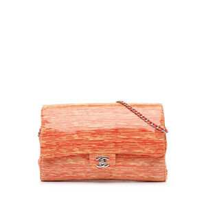 Pre-Loved Chanel CC Patent Striped Flap Clutch with Chain